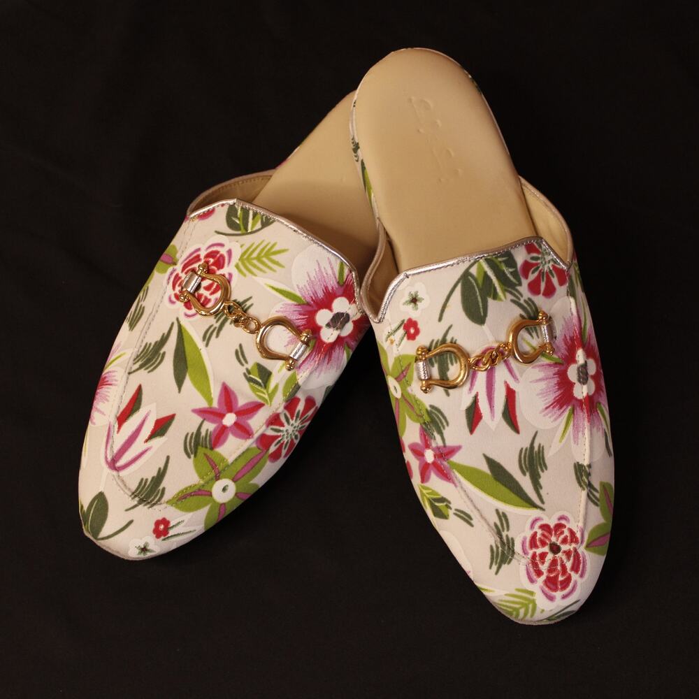 Scully & Scully Floral Slippers Hand Made in Italy NEW Size Large/8-9.5